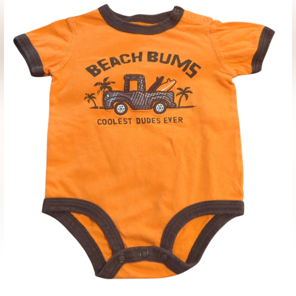 Carter's Beach Bums Orange Baby Onesie Size 6 Months.
